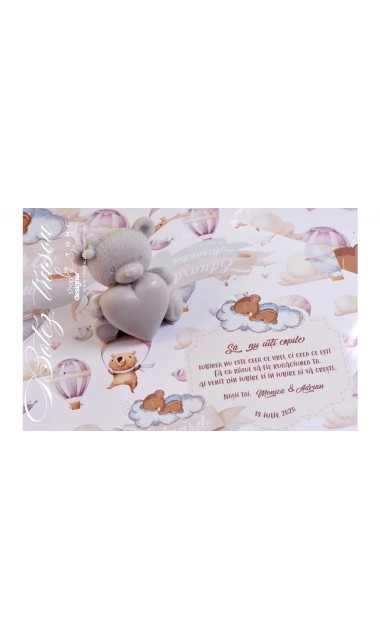 Trusou de botez cu ursuleti si baloane de aer cald Air Ballons Teddy Bear 12